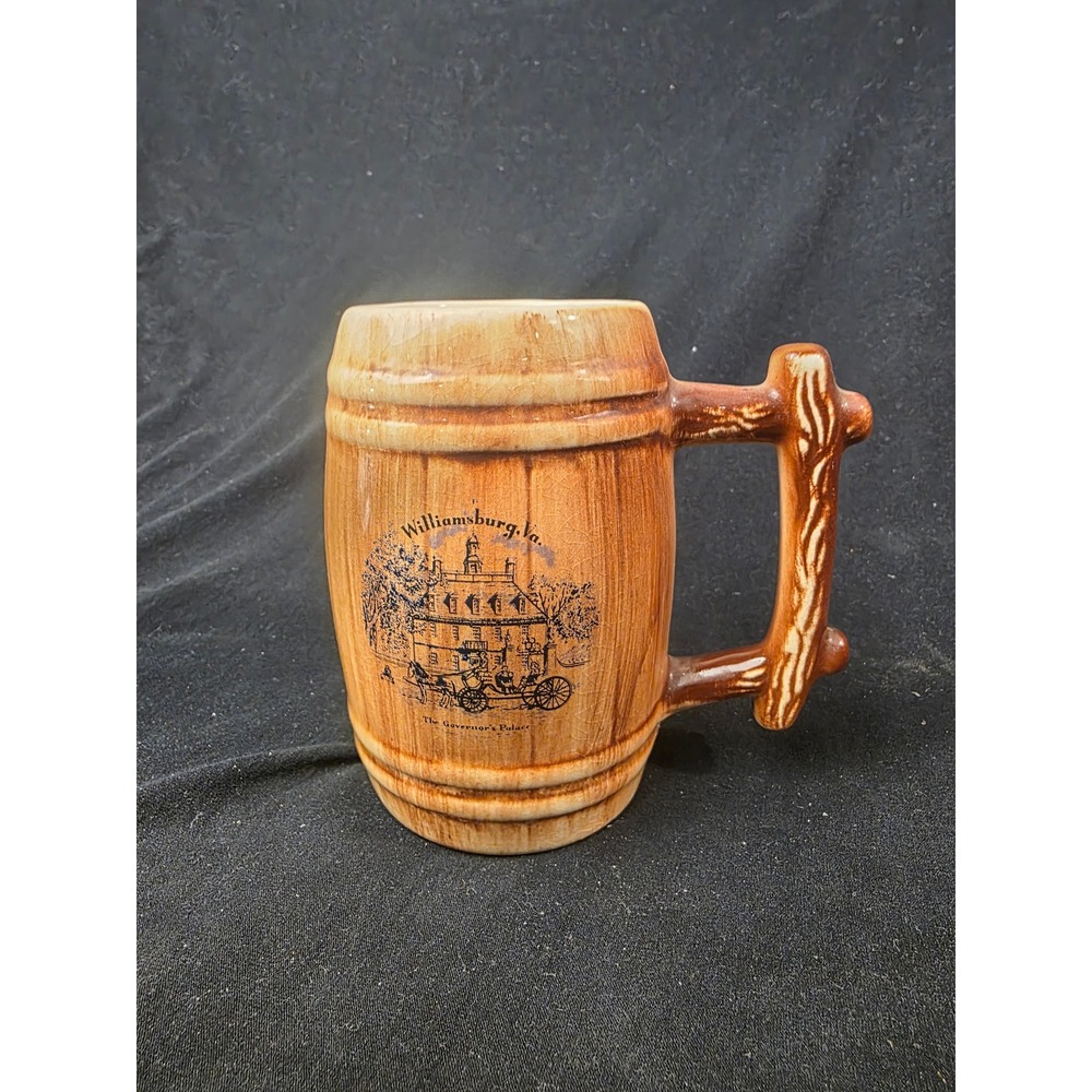 Vintage Williamsburg VA The Governors Palace Ceramic Beer Stein Barrel Mug Brown